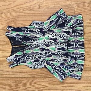 Tiered peplum split-strap sleeveless blouse, white, green & purple, Pure Sugar L